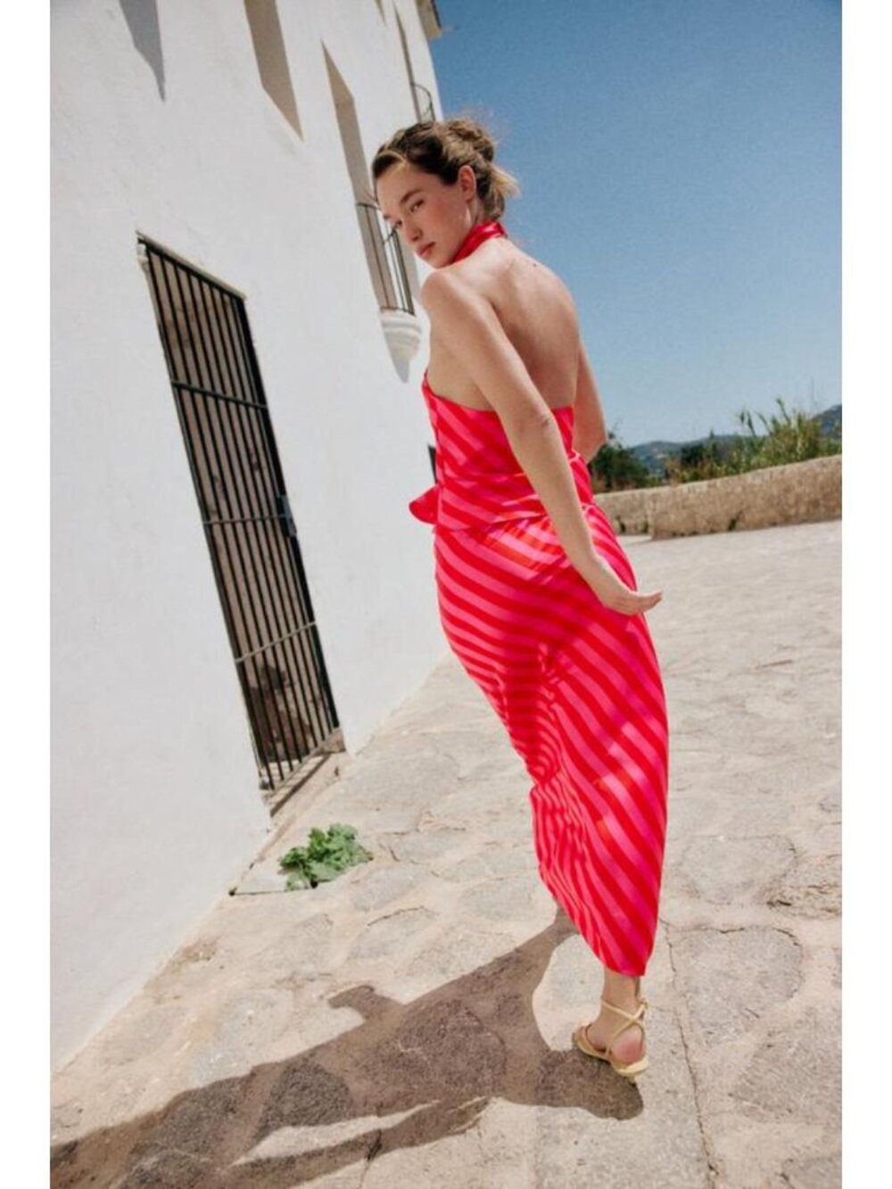 ZARA STRIPED SATIN MIDI SKIRT